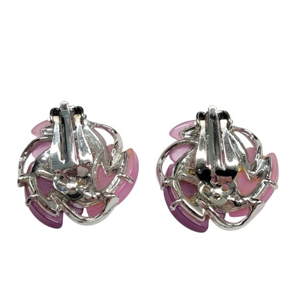 Vintage Pink & Purple Thermoset Clip-On Earrings - Picture 3 of 9